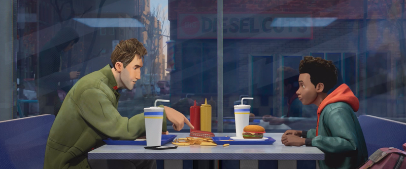 Peter and Miles having some burgers.